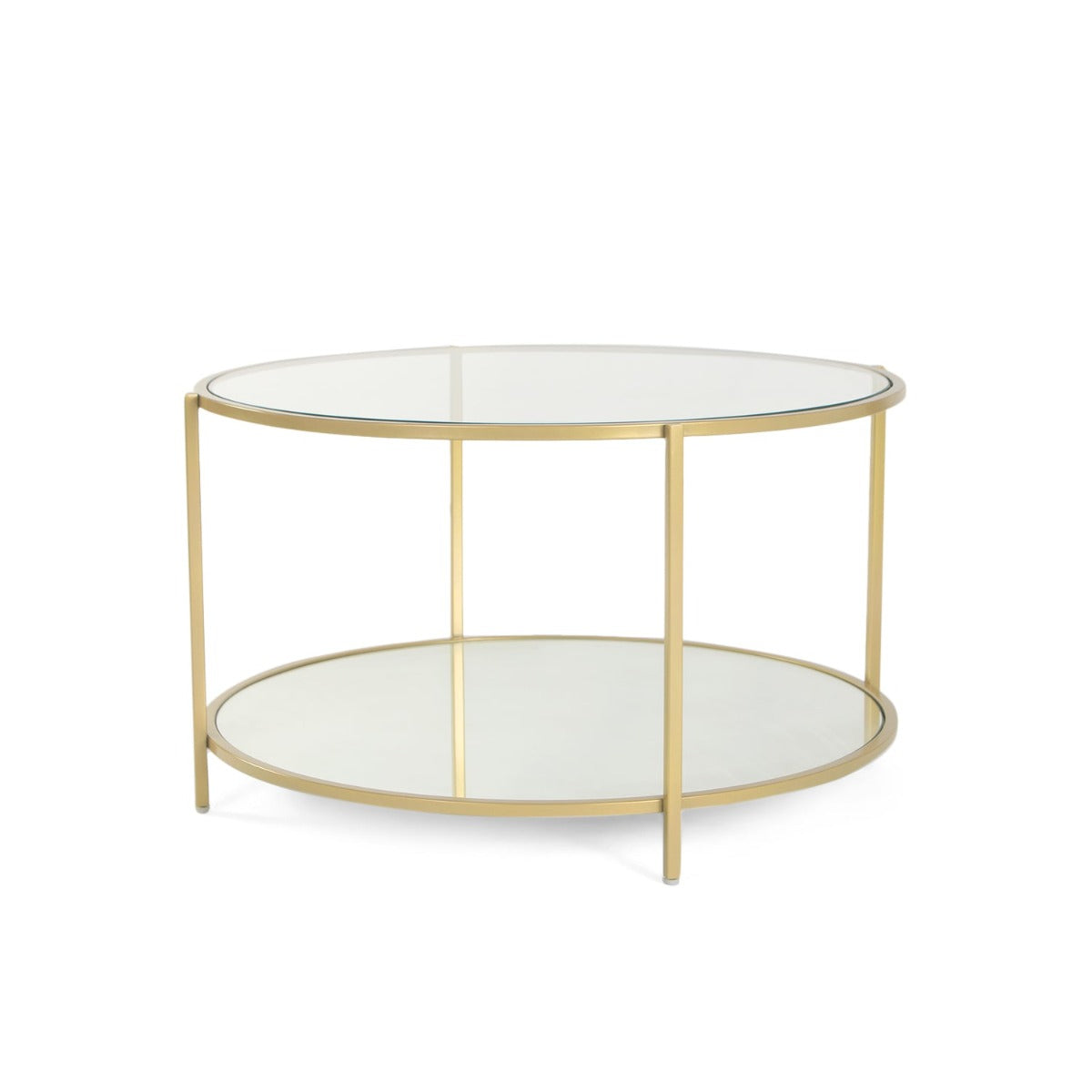 Blend Bench Round Glass Coffee Table In Gold Finish