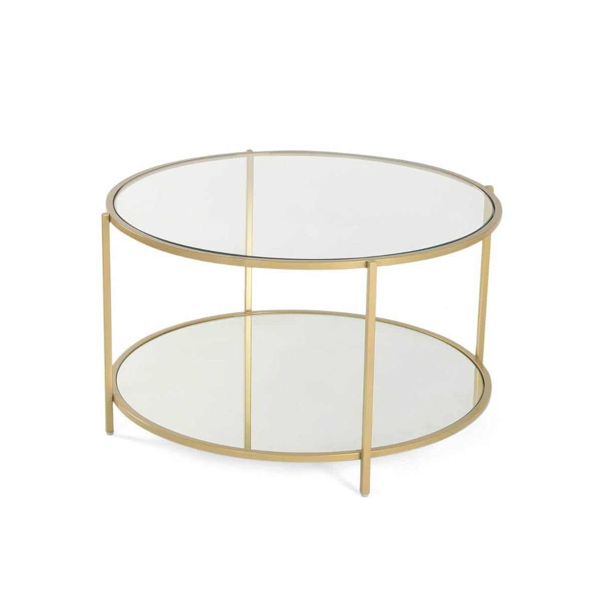 Blend Bench Round Glass Coffee Table In Gold Finish