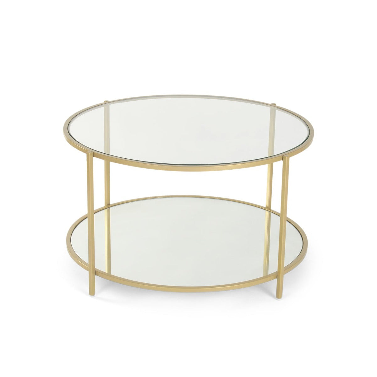 Blend Bench Round Glass Coffee Table In Gold Finish