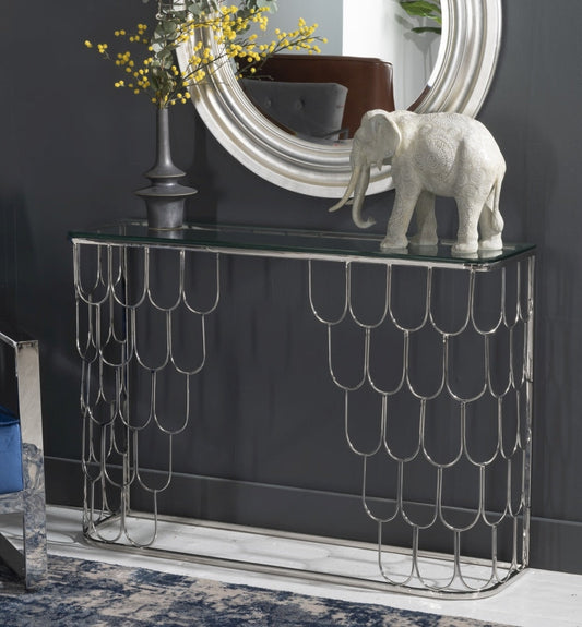 Serene Glass Console Table In Chrome Finish