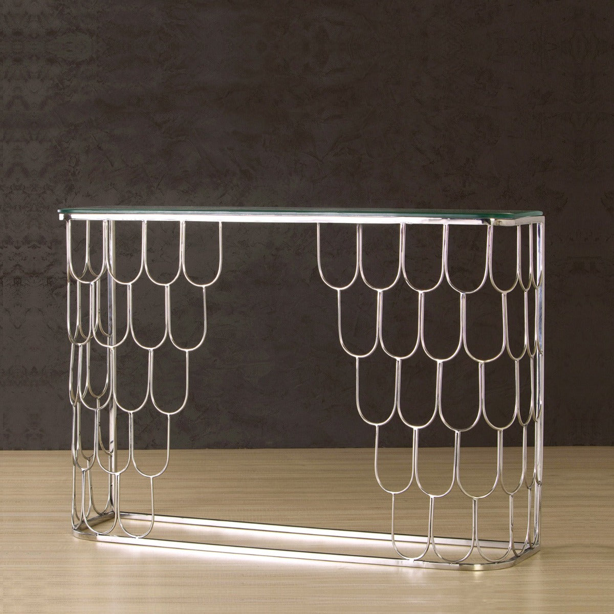 Serene Glass Console Table In Chrome Finish