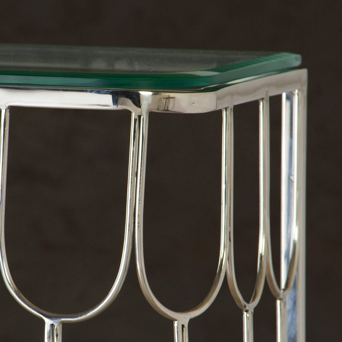 Serene Glass Console Table In Chrome Finish