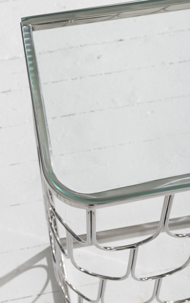 Serene Glass Console Table In Chrome Finish