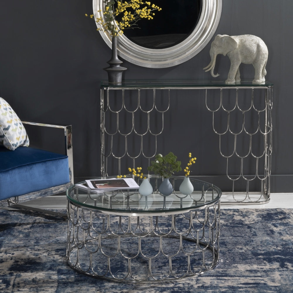 Serene Glass Console Table In Chrome Finish