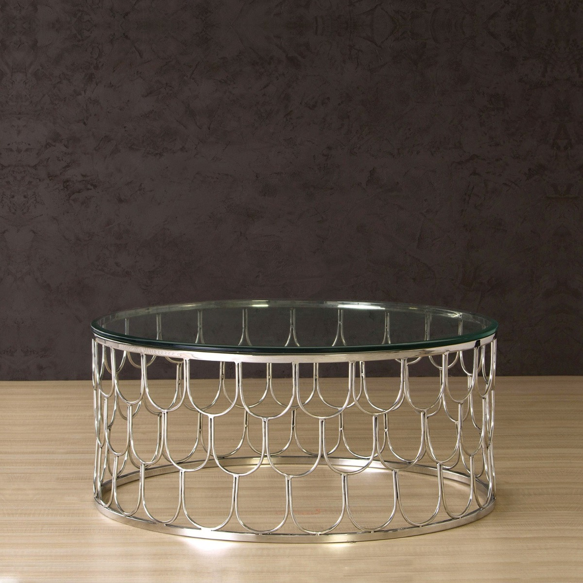 PerkPlatform Glass Round Coffee Table In Chrome Finish