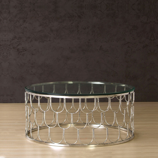 PerkPlatform Glass Round Coffee Table In Chrome Finish