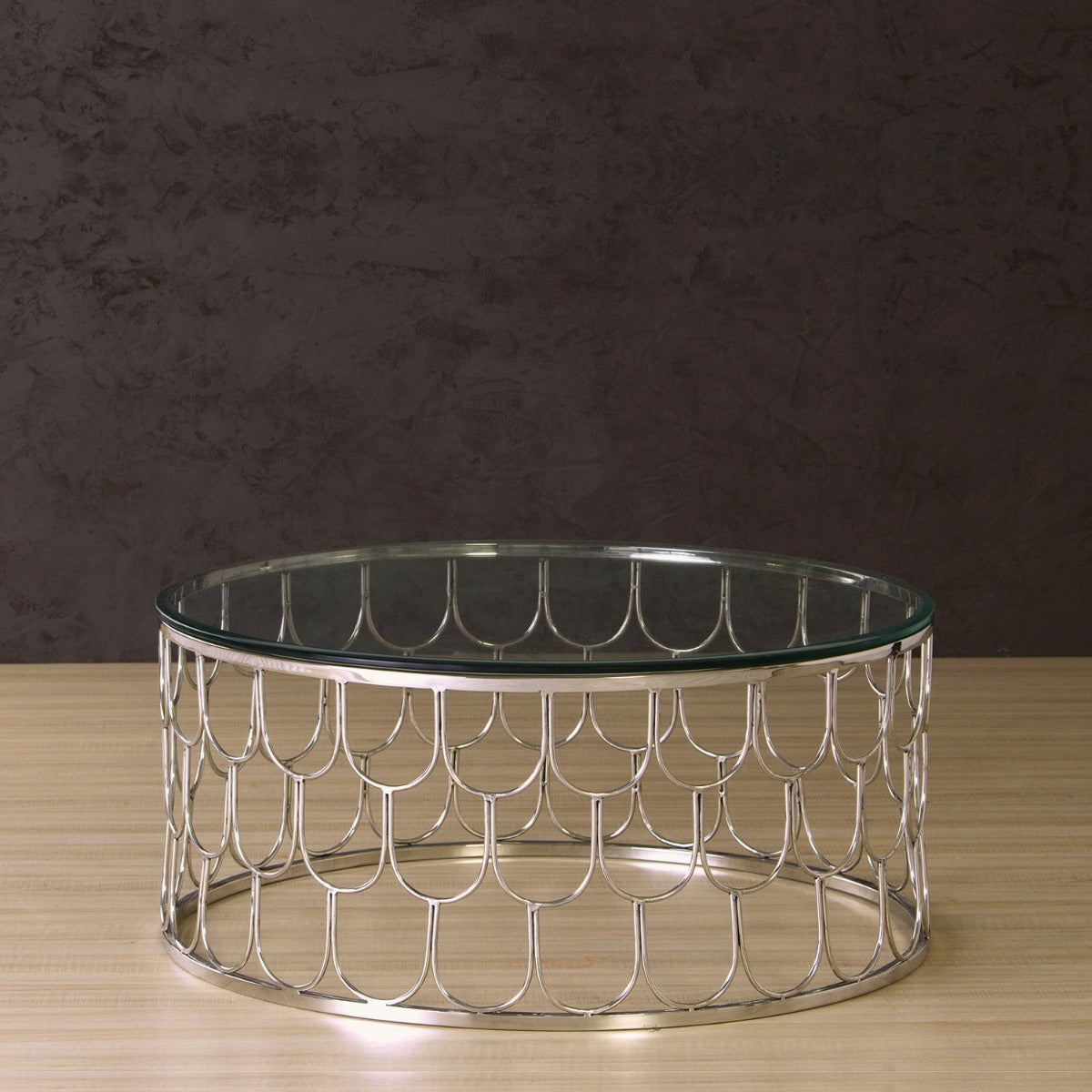 PerkPlatform Glass Round Coffee Table In Chrome Finish