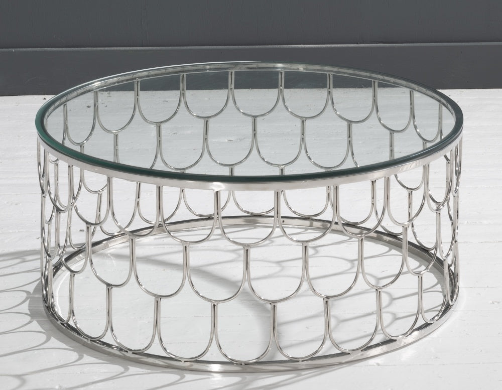 PerkPlatform Glass Round Coffee Table In Chrome Finish