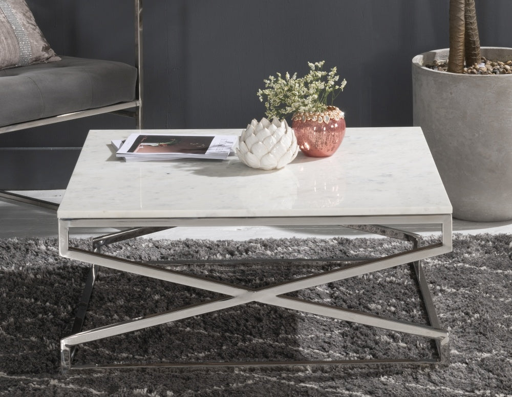 SteamySurface Marble Coffee Table In Chrome Finish