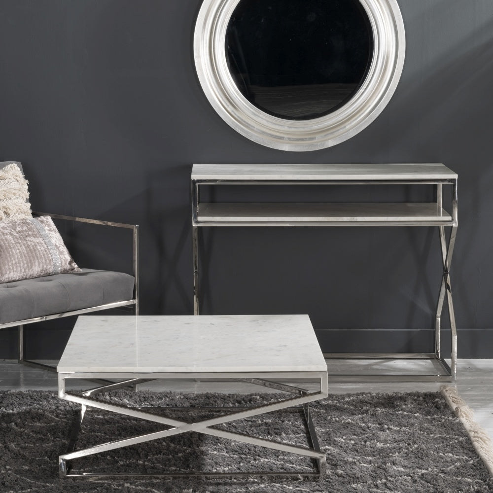 SteamySurface Marble Coffee Table In Chrome Finish