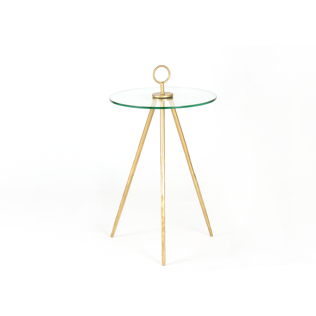 Ivy Glass Tripod Table In Gold Finish