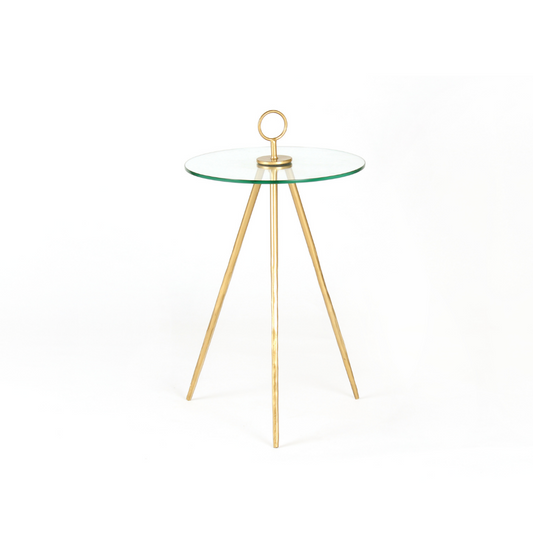 Ivy Glass Tripod Table In Gold Finish