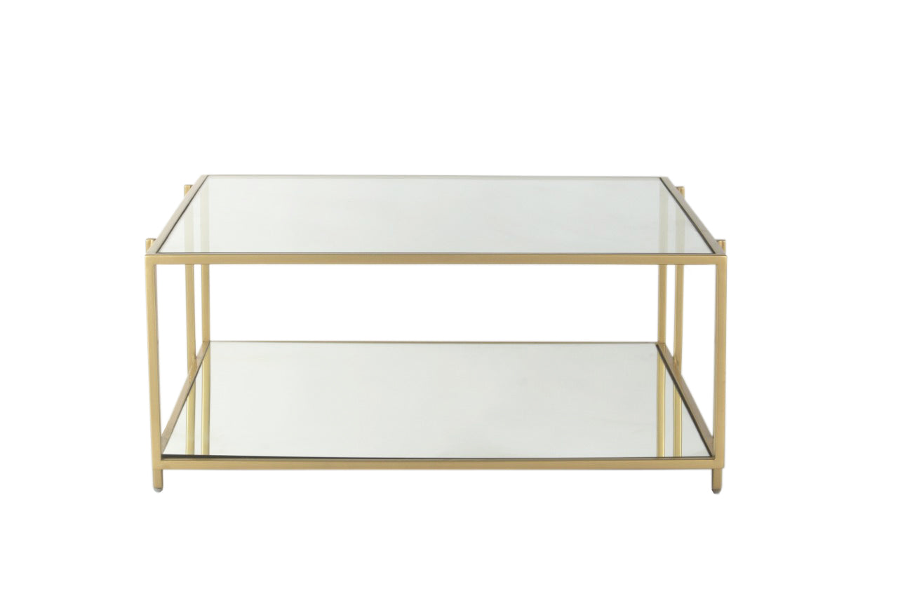 Blend Bench Square Glass Coffee Table In Gold Finish