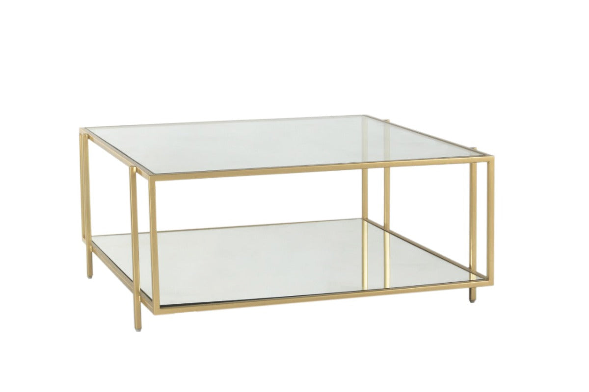 Blend Bench Square Glass Coffee Table In Gold Finish