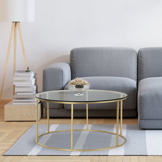 JavaJunction Glass Coffee Table In Gold Finish