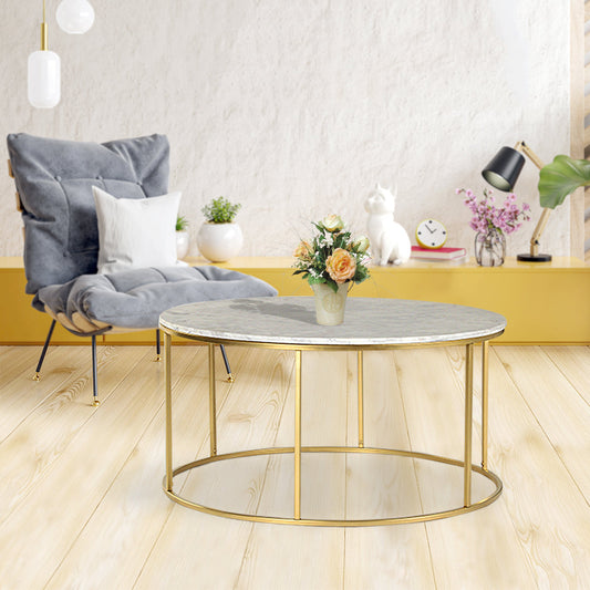 JavaJunction Marble Coffee Table In Gold Finish