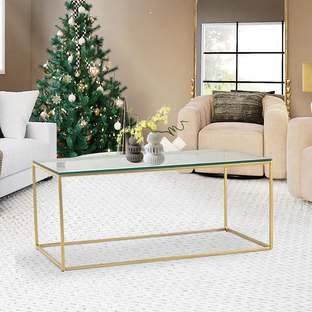 JavaJunction Glass Coffee Table In Gold Finish