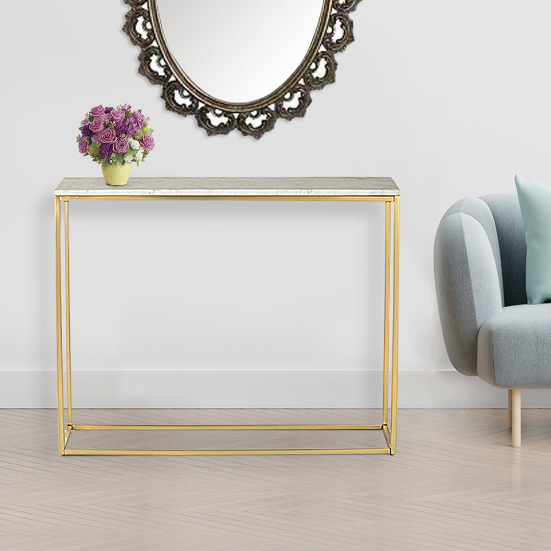 Transept Marble Console Table In Gold Finish