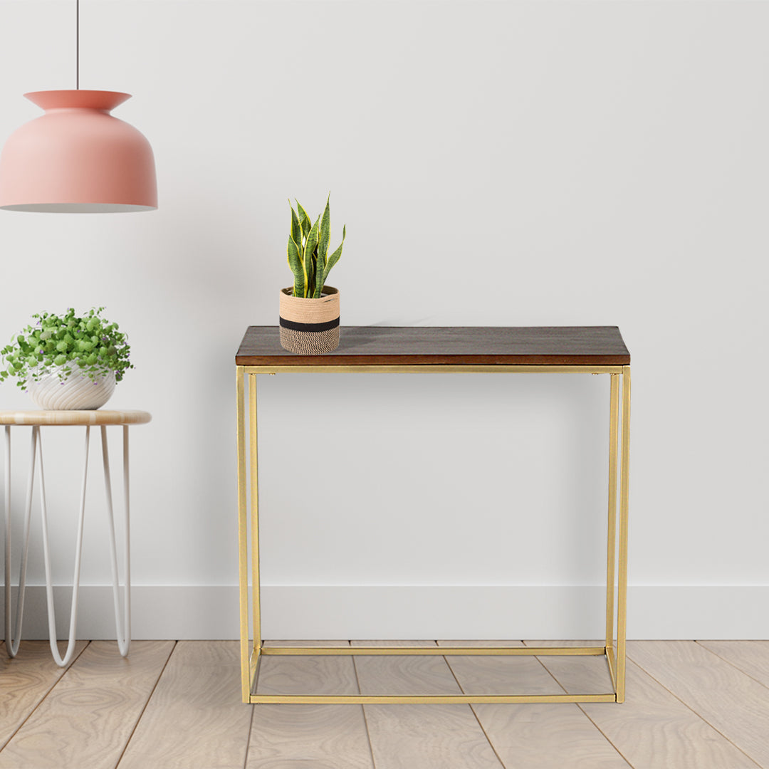 Willow Wooden Side Table In Gold Finish