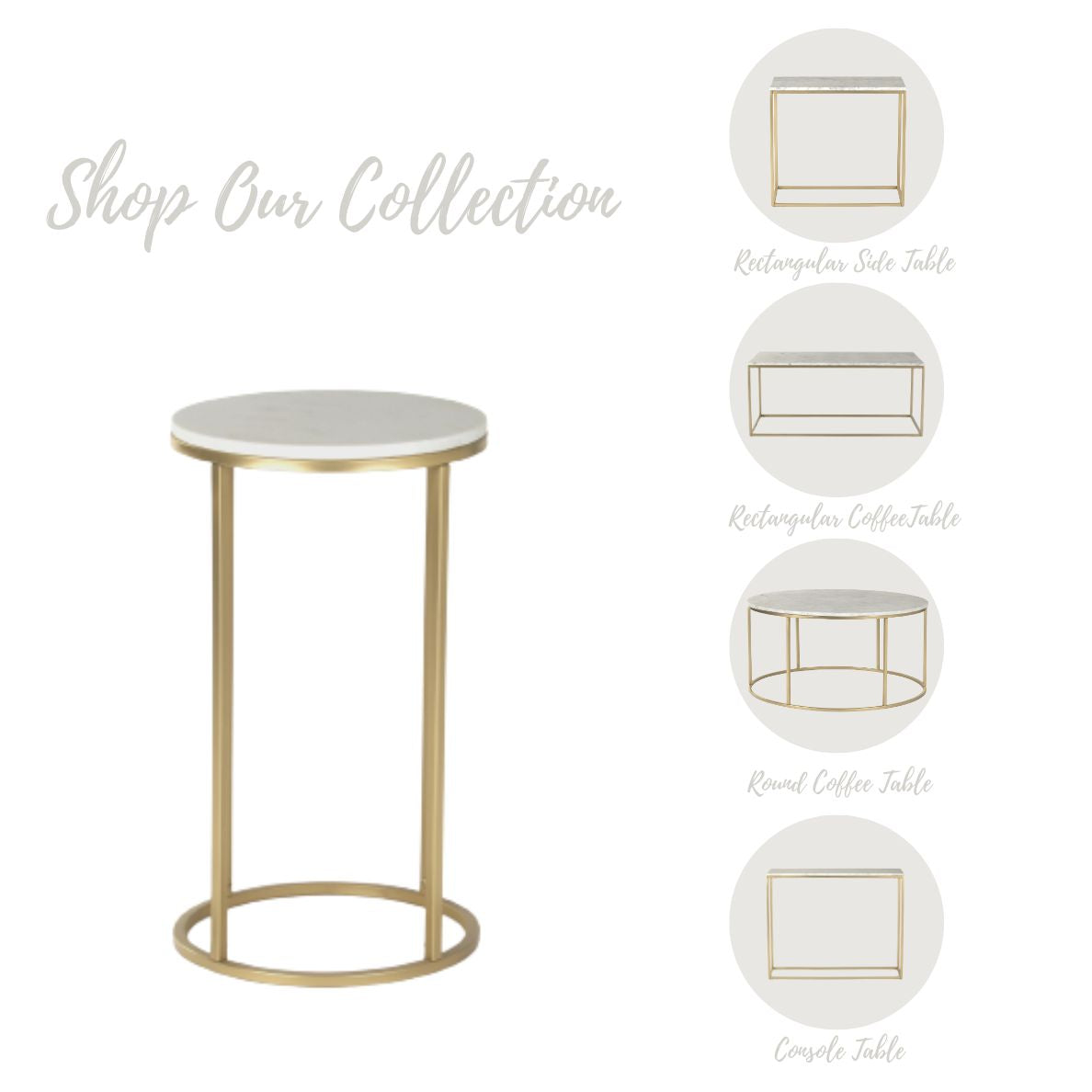 Willow Round Marble Side Table In Gold Finish