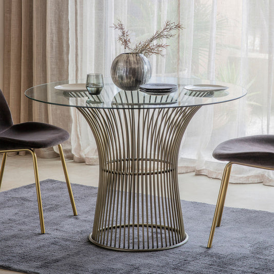 Pinnacle Glass Round Dining Table In Gold Finish