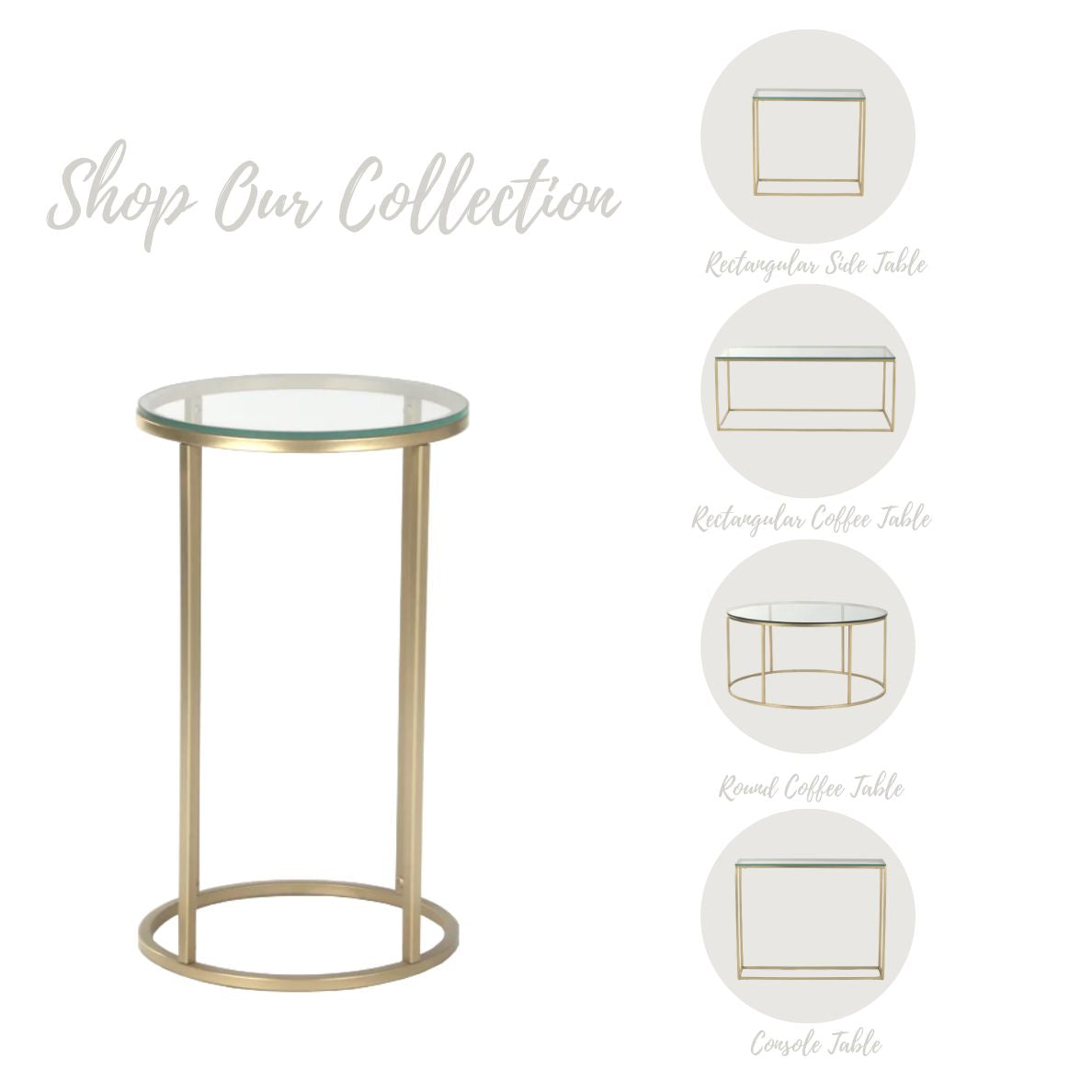 Willow Round Glass Side Table In Gold Finish