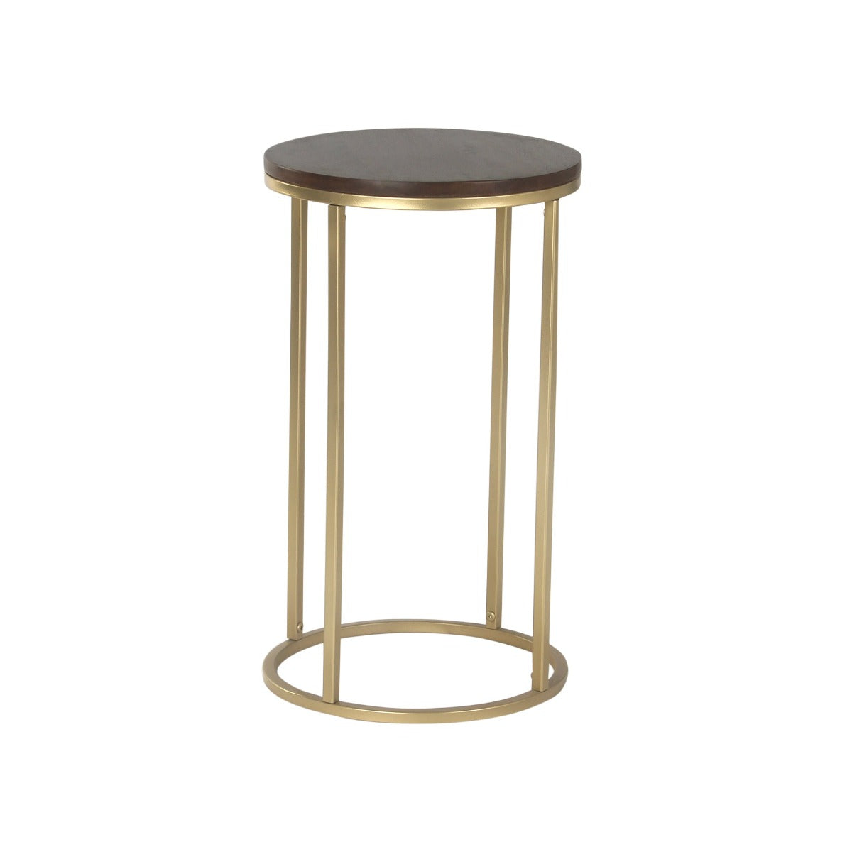 Willow Round Wooden Side Table In Gold Finish