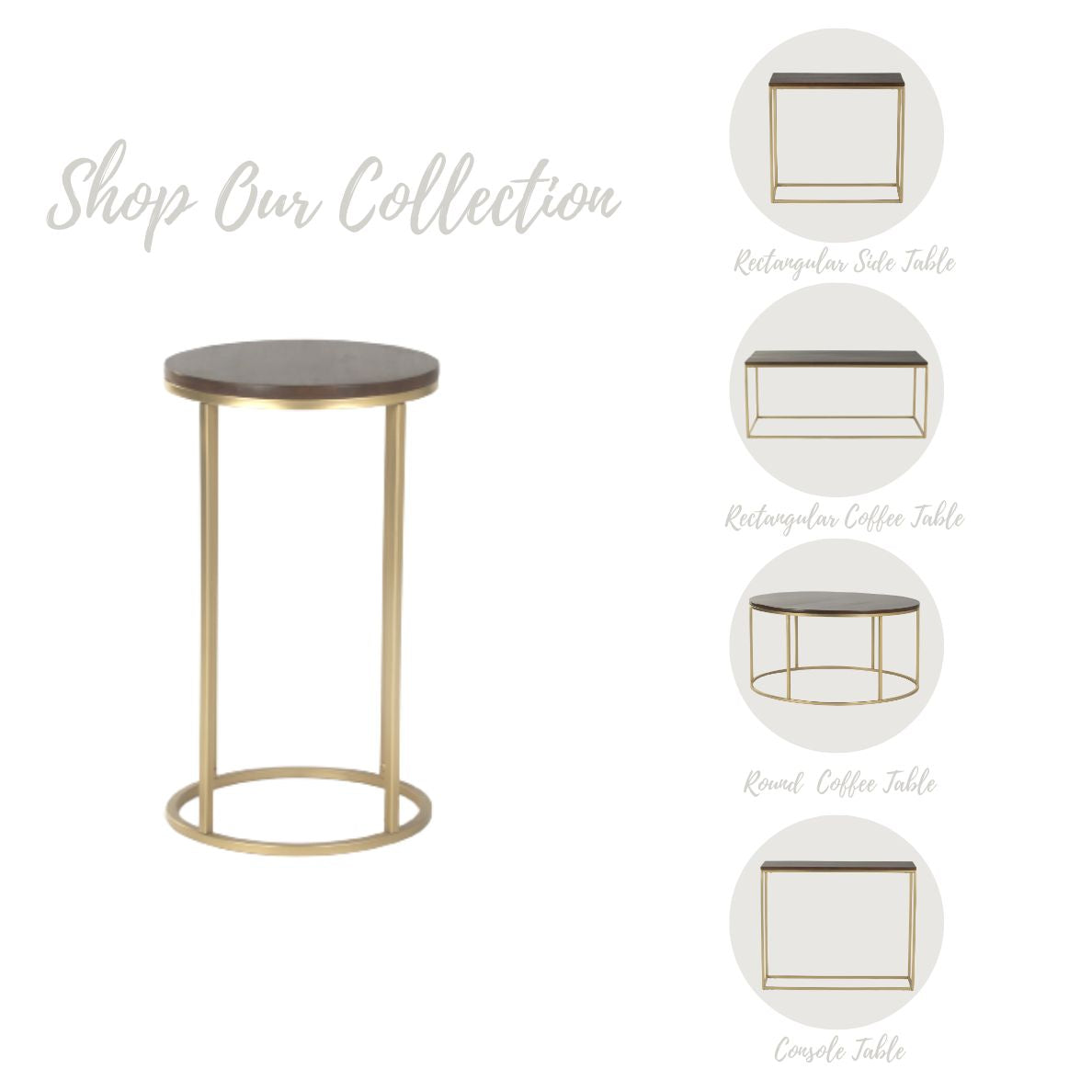 Willow Round Wooden Side Table In Gold Finish