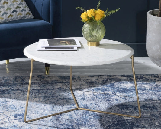 Cappuccino Console Marble Coffee Table In Gold Finish