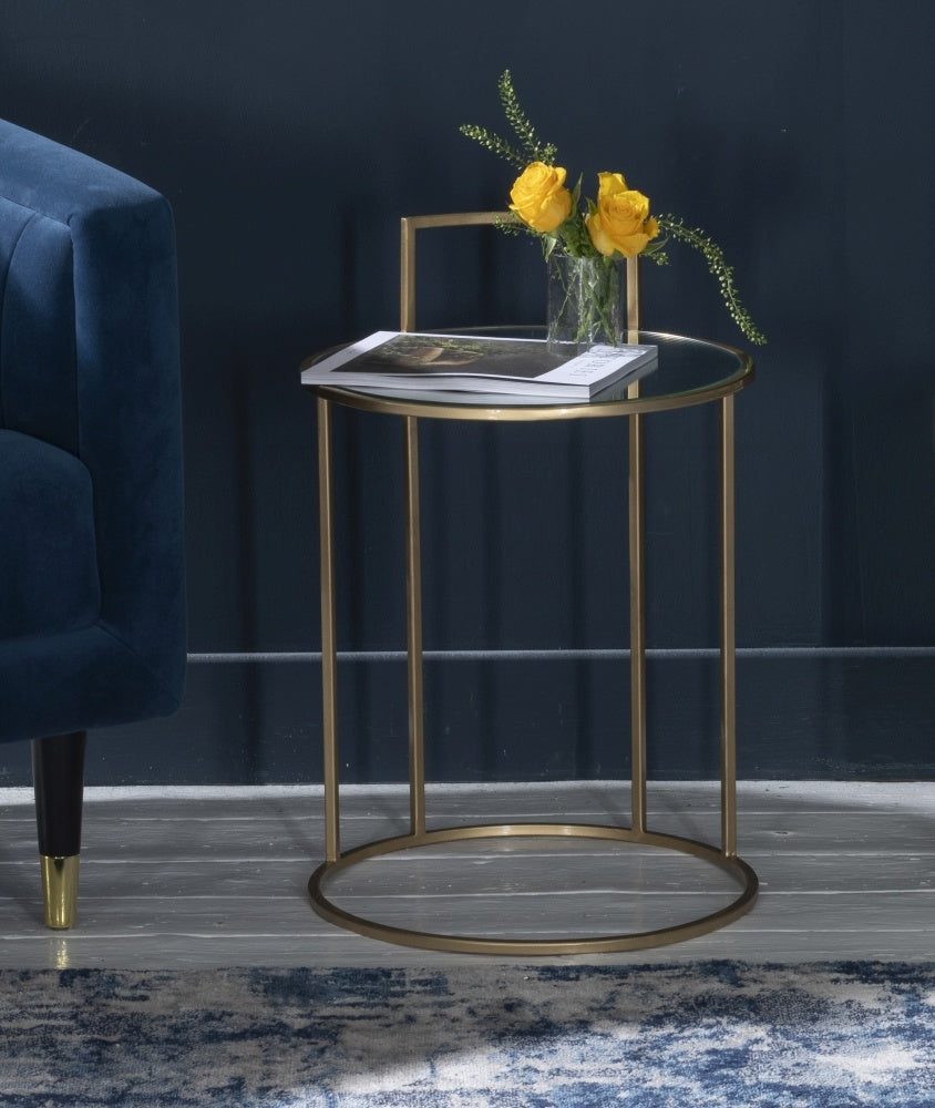 Seraph Glass Side Table In Gold Finish