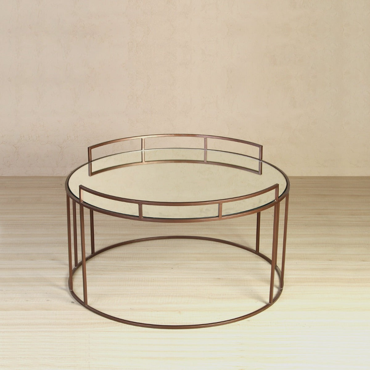 Cappuccino Console Mirror Coffee Table In Bronze Finish