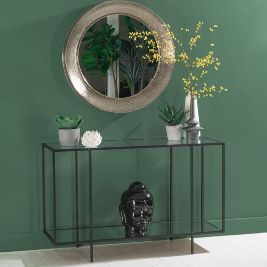 Halo Glass Console Table In Black Finish