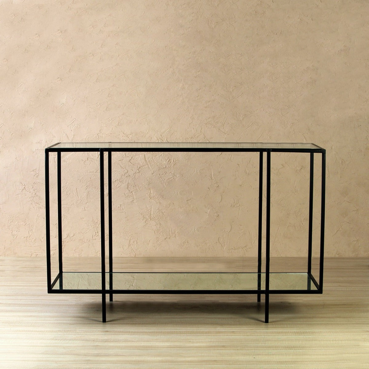 Halo Glass Console Table In Black Finish