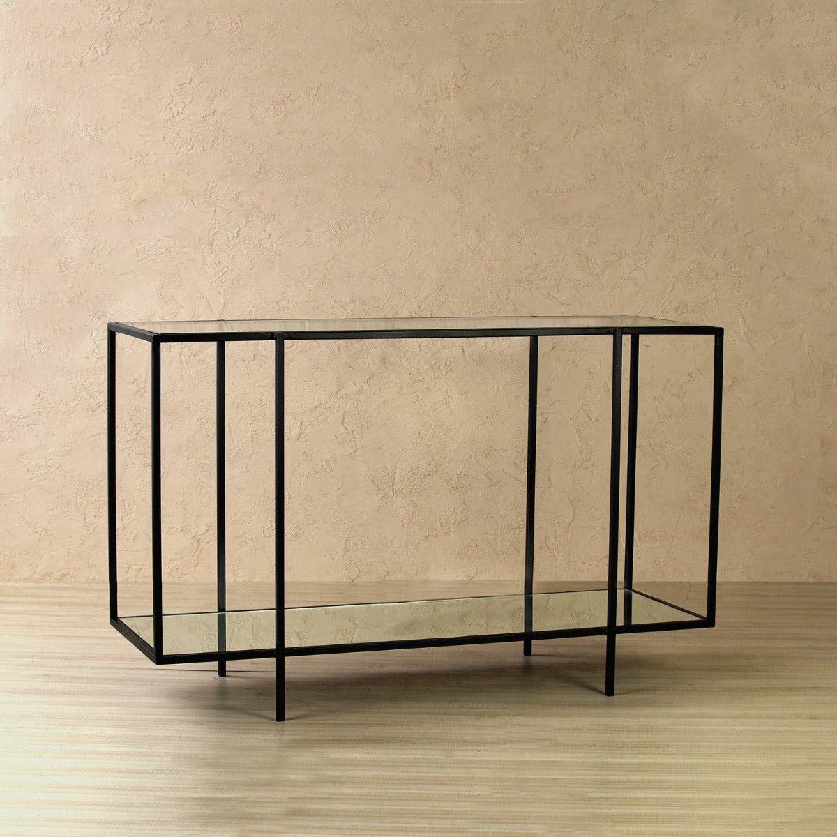 Halo Glass Console Table In Black Finish