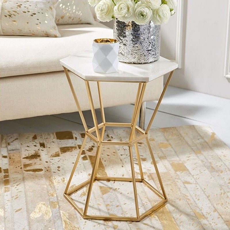 Grace Marble Side Table In Gold Finish