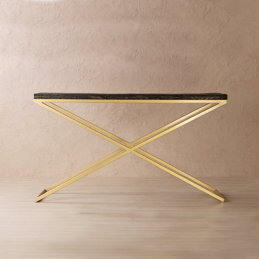 Ember Wooden Console Table In Antique Gold Finish