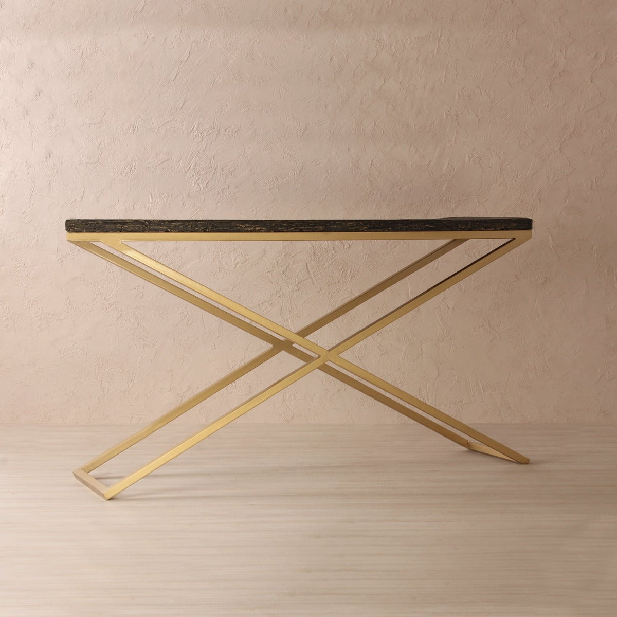 Ember Wooden Console Table In Antique Gold Finish