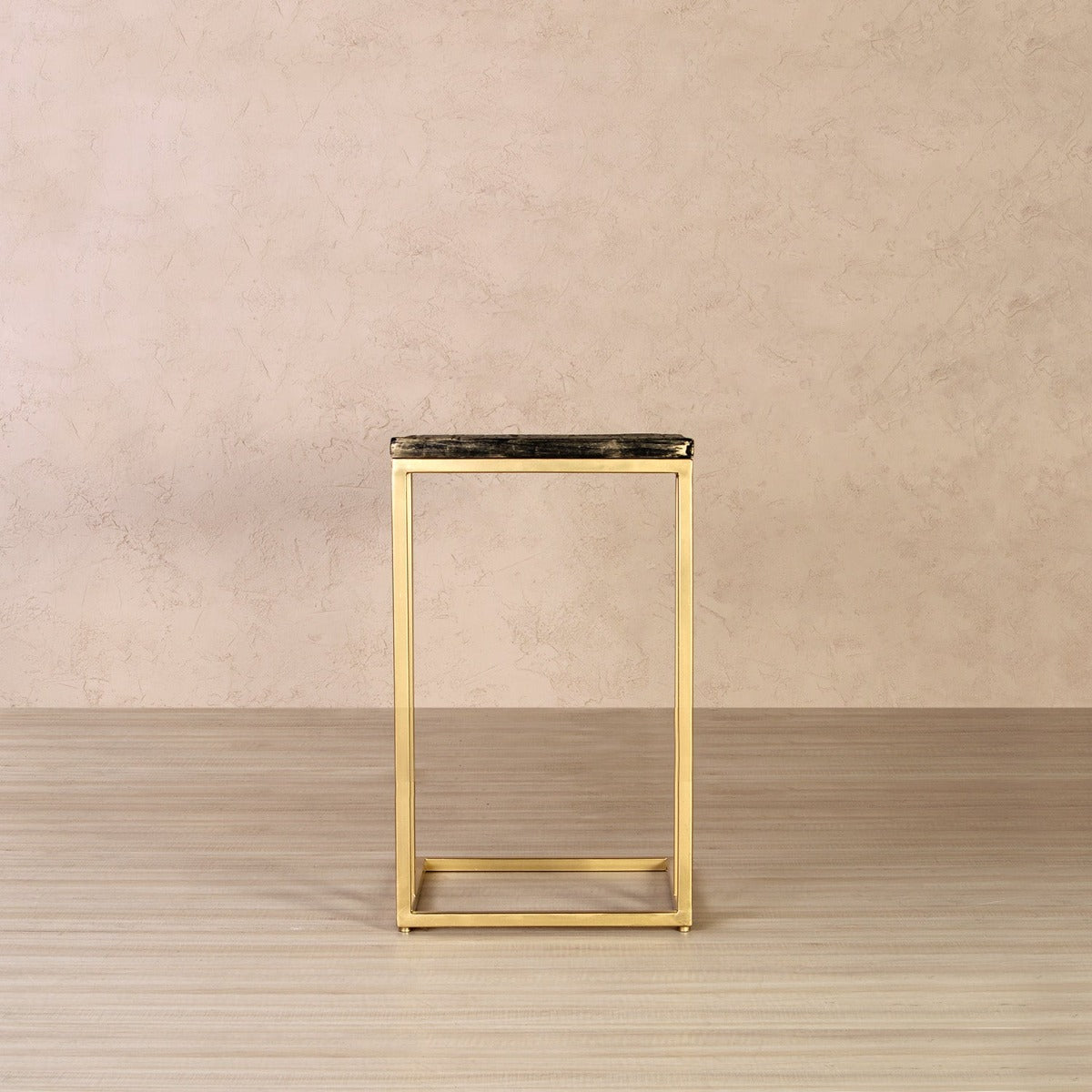 Velvet  Wooden C Table In Antique Gold Finish