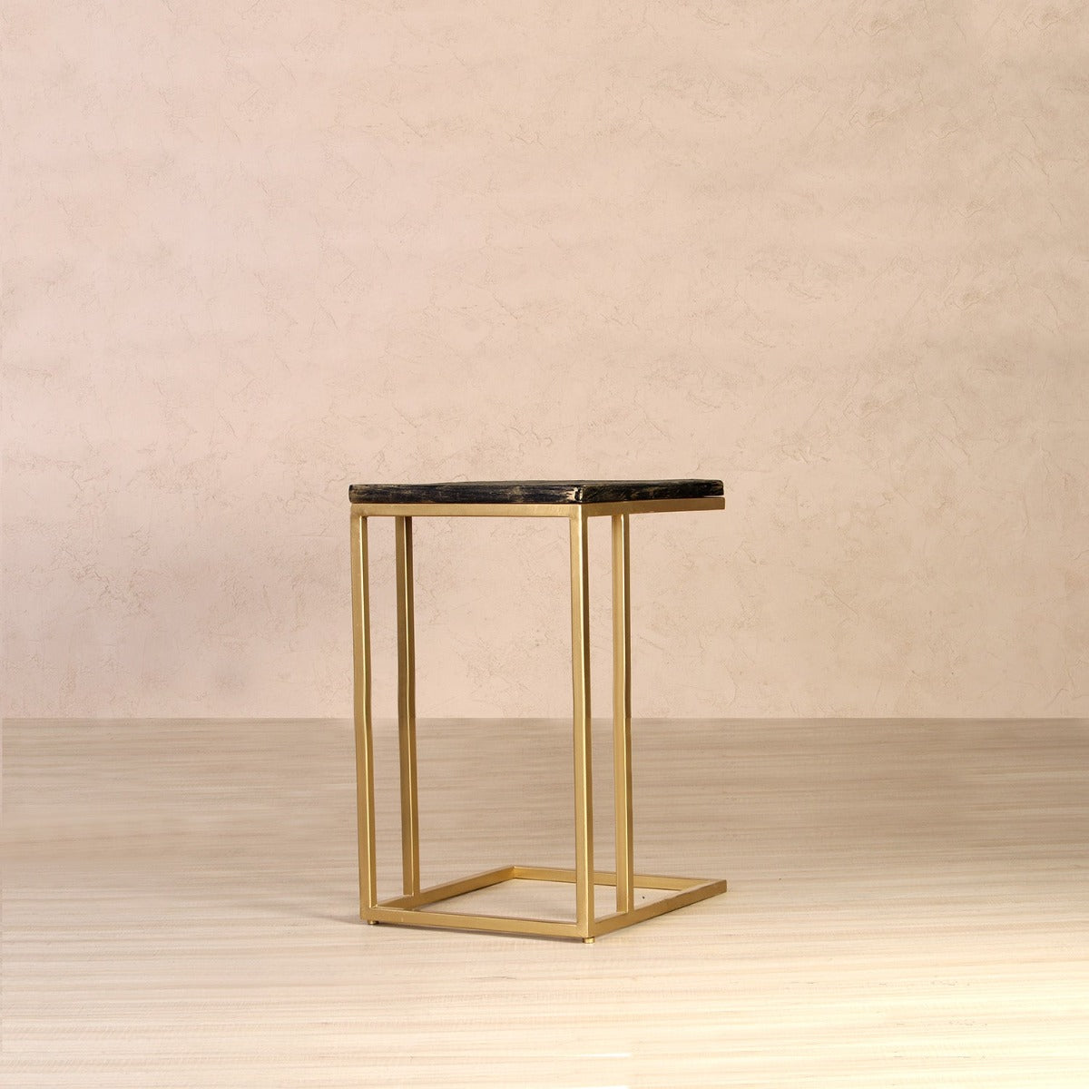 Velvet  Wooden C Table In Antique Gold Finish