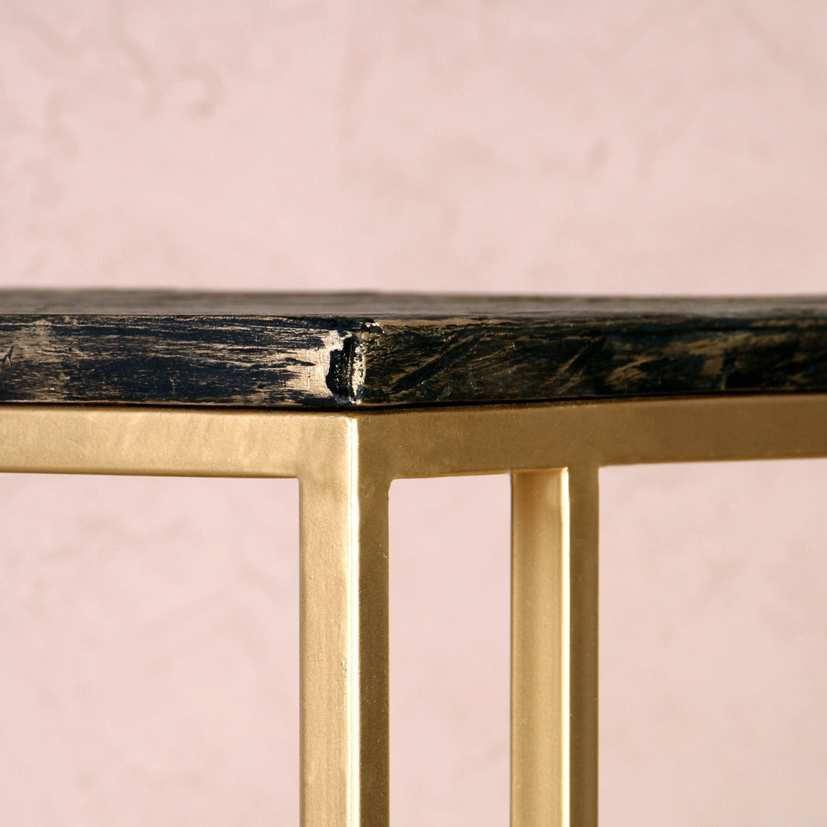 Velvet  Wooden C Table In Antique Gold Finish