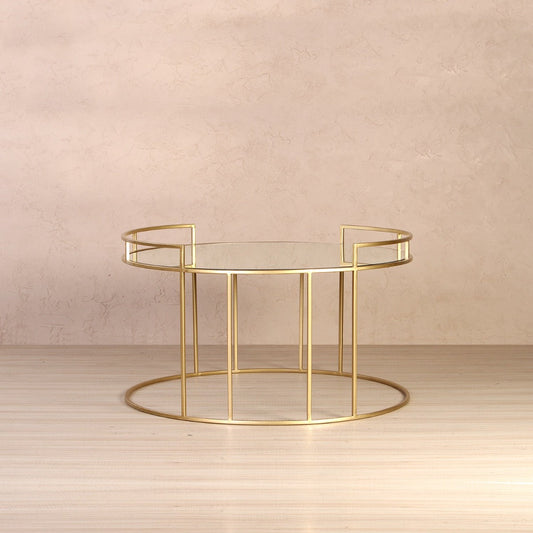 Cappuccino Console Mirror Coffee Table In Gold Finish