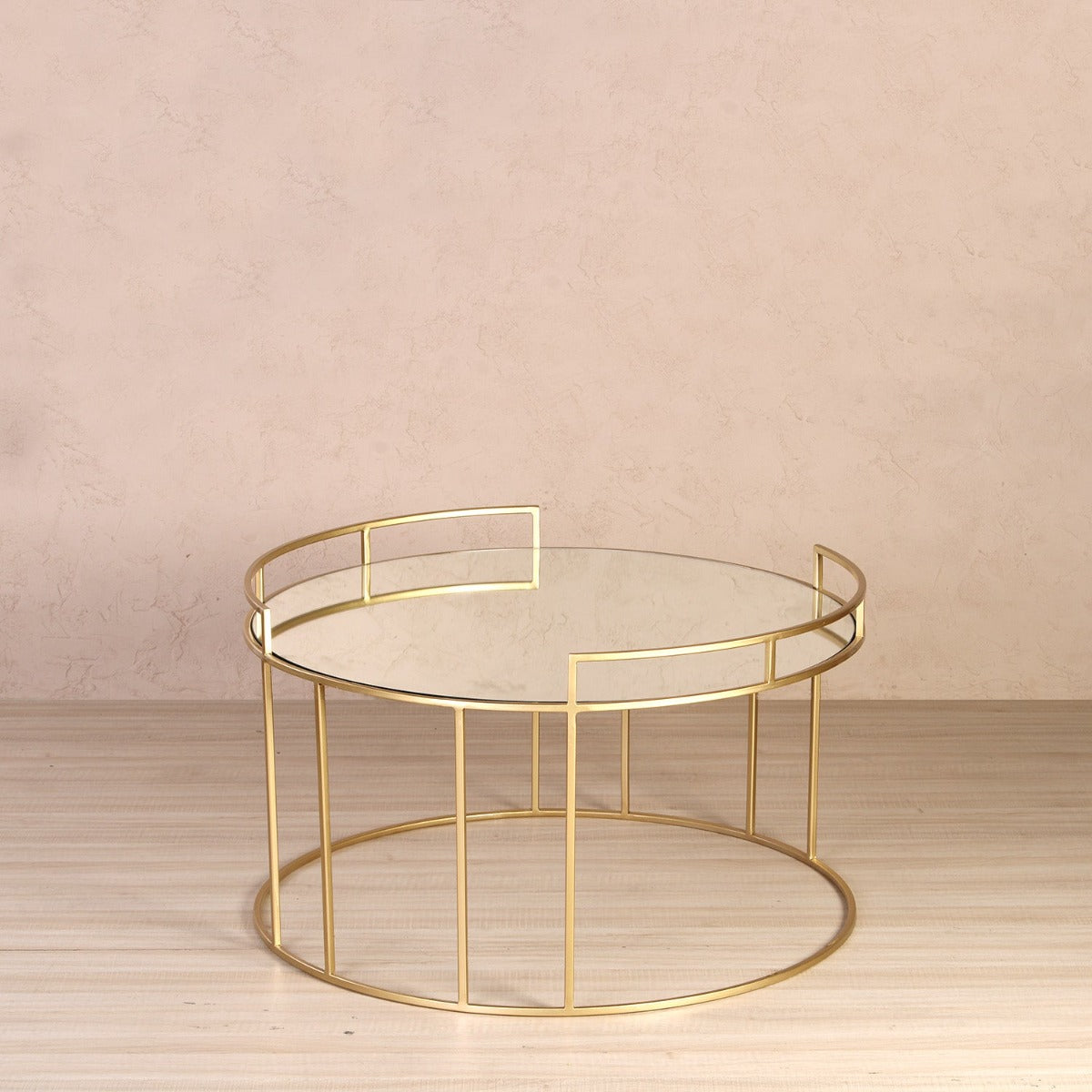 Cappuccino Console Mirror Coffee Table In Gold Finish