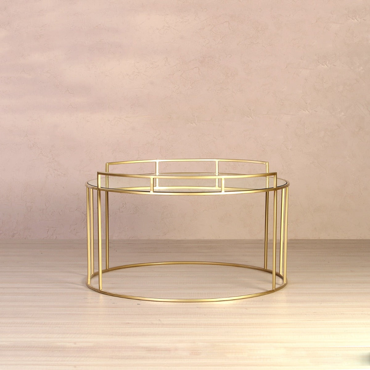 Cappuccino Console Mirror Coffee Table In Gold Finish