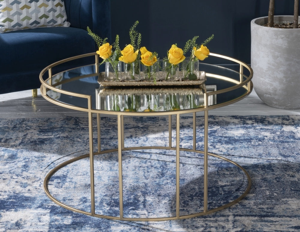 Cappuccino Console Mirror Coffee Table In Gold Finish