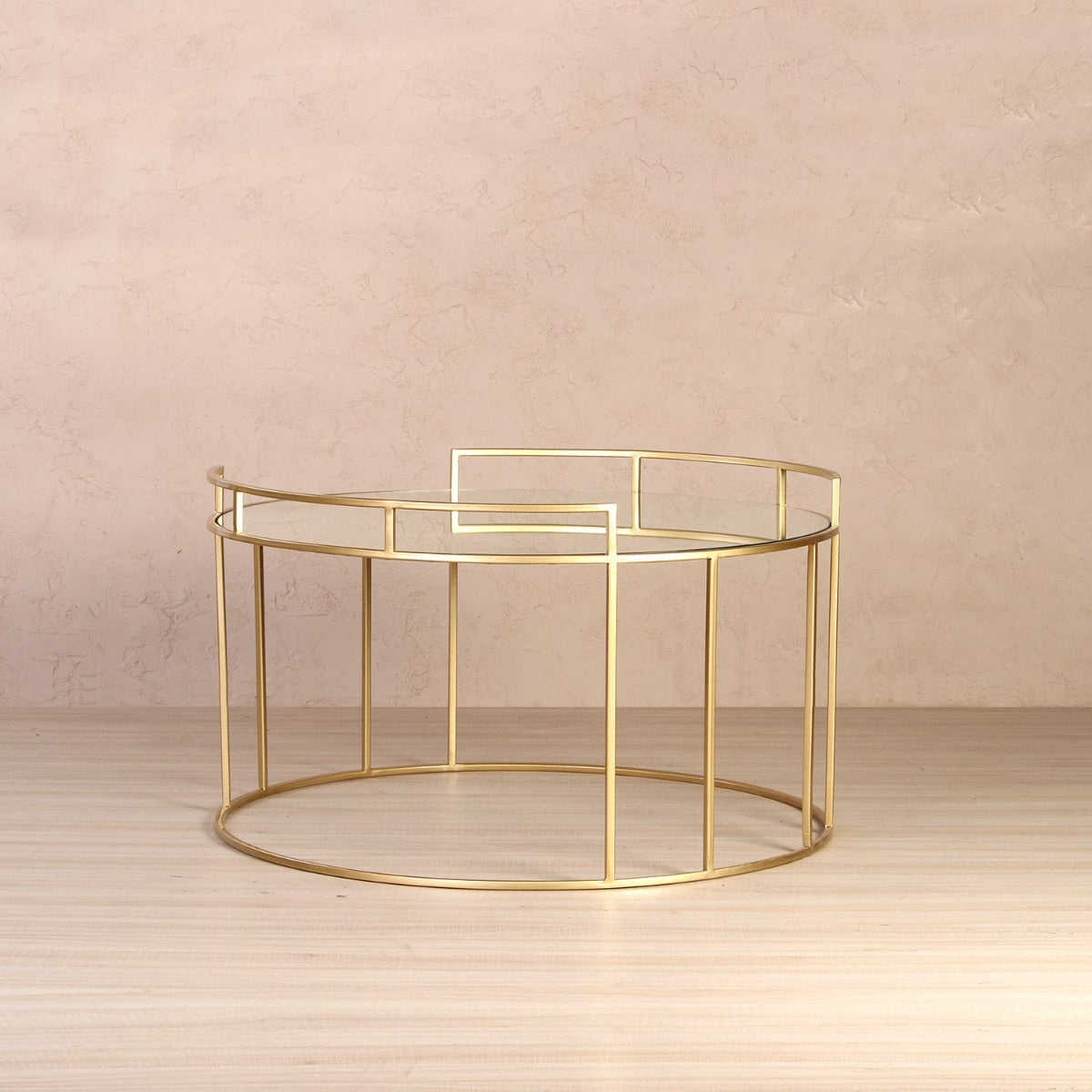 Cappuccino Console Mirror Coffee Table In Gold Finish