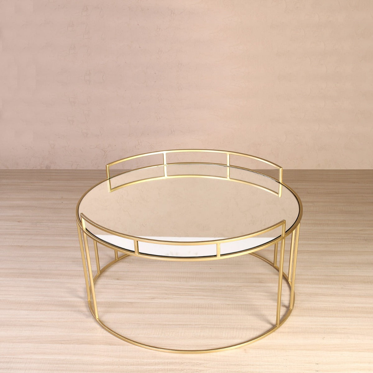 Cappuccino Console Mirror Coffee Table In Gold Finish