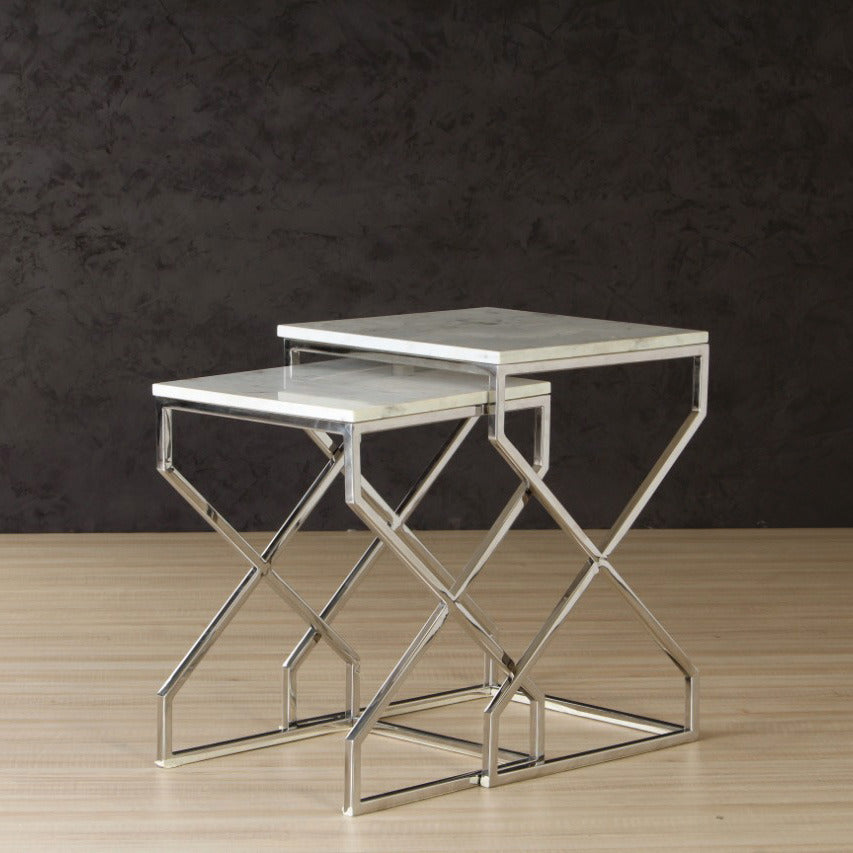 Luxor Marble Nesting Table In Chrome Finish (Set Of 2)