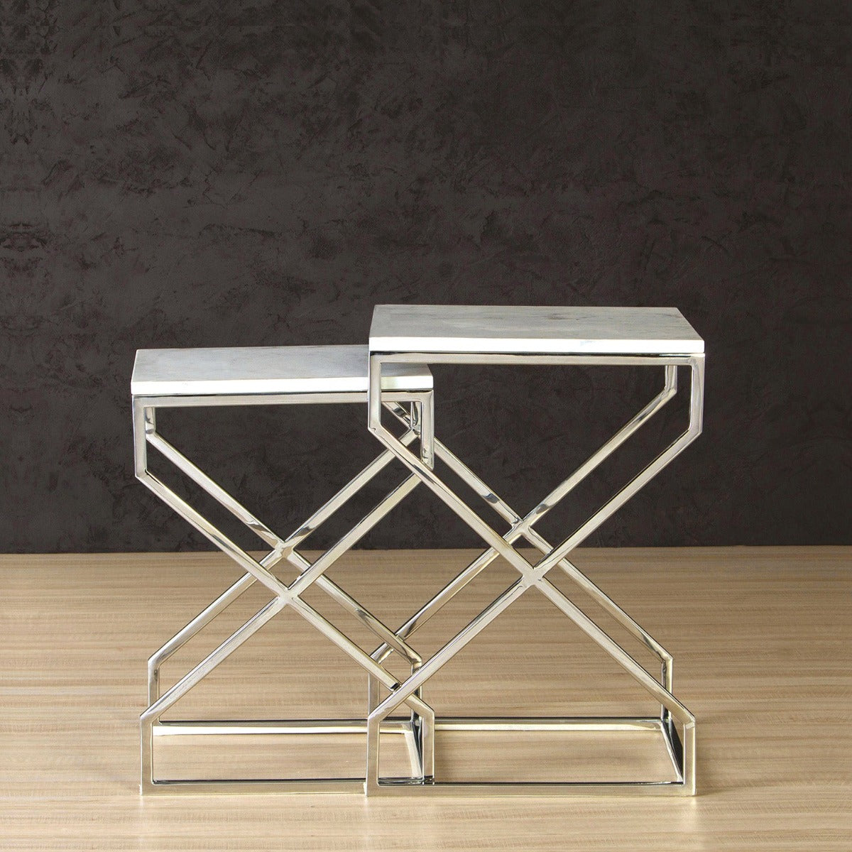 Luxor Marble Nesting Table In Chrome Finish (Set Of 2)