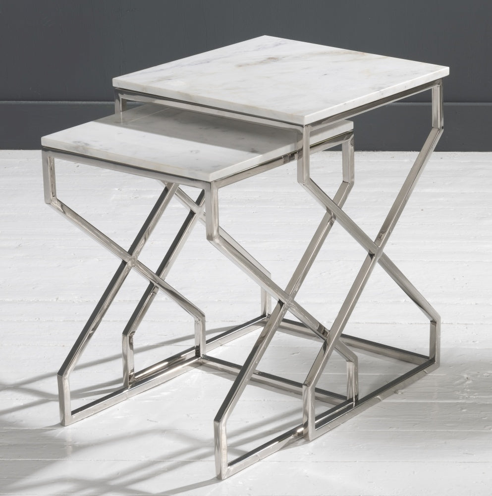 Luxor Marble Nesting Table In Chrome Finish (Set Of 2)