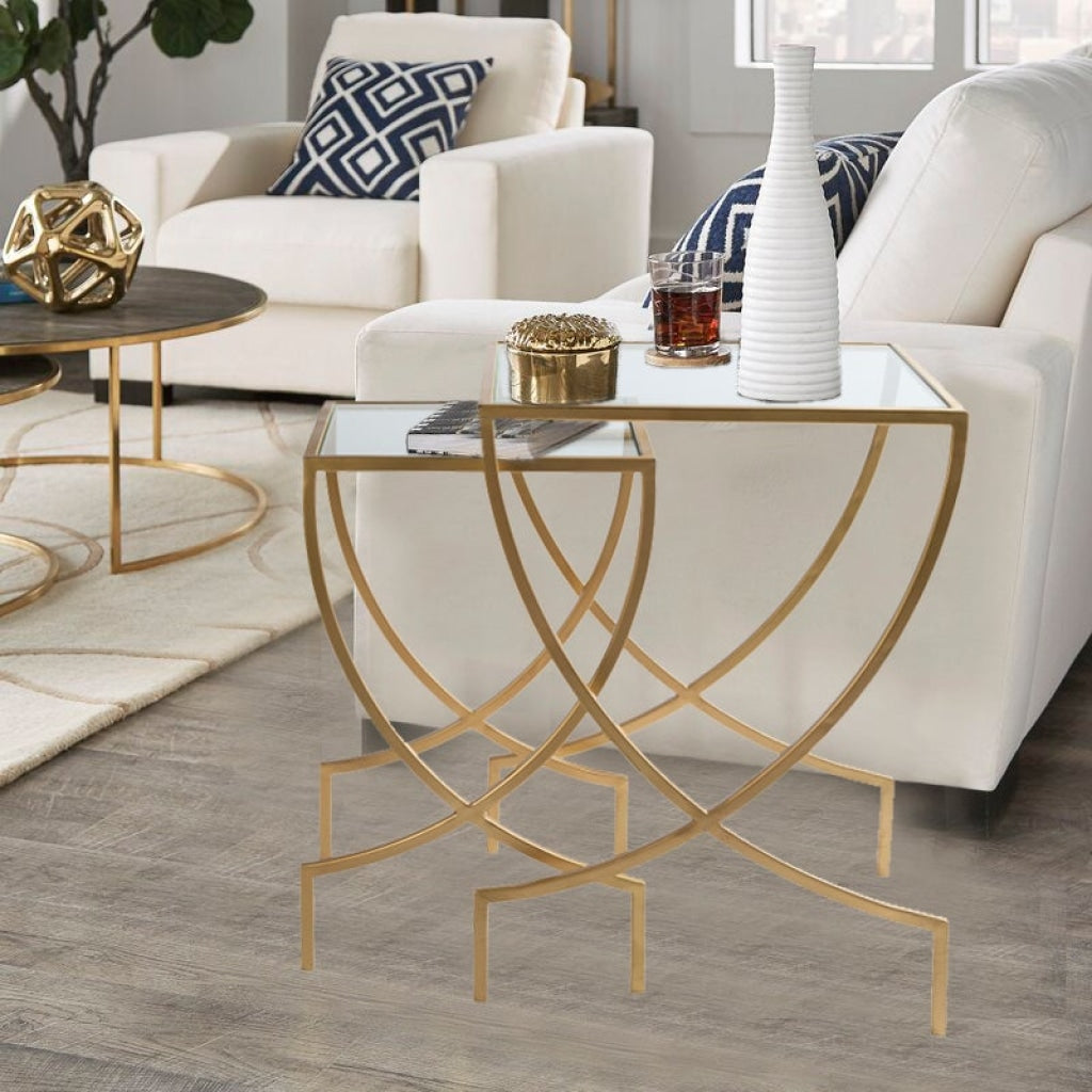 Envision Glass Nesting Table In Gold Finish (Set Of 2)